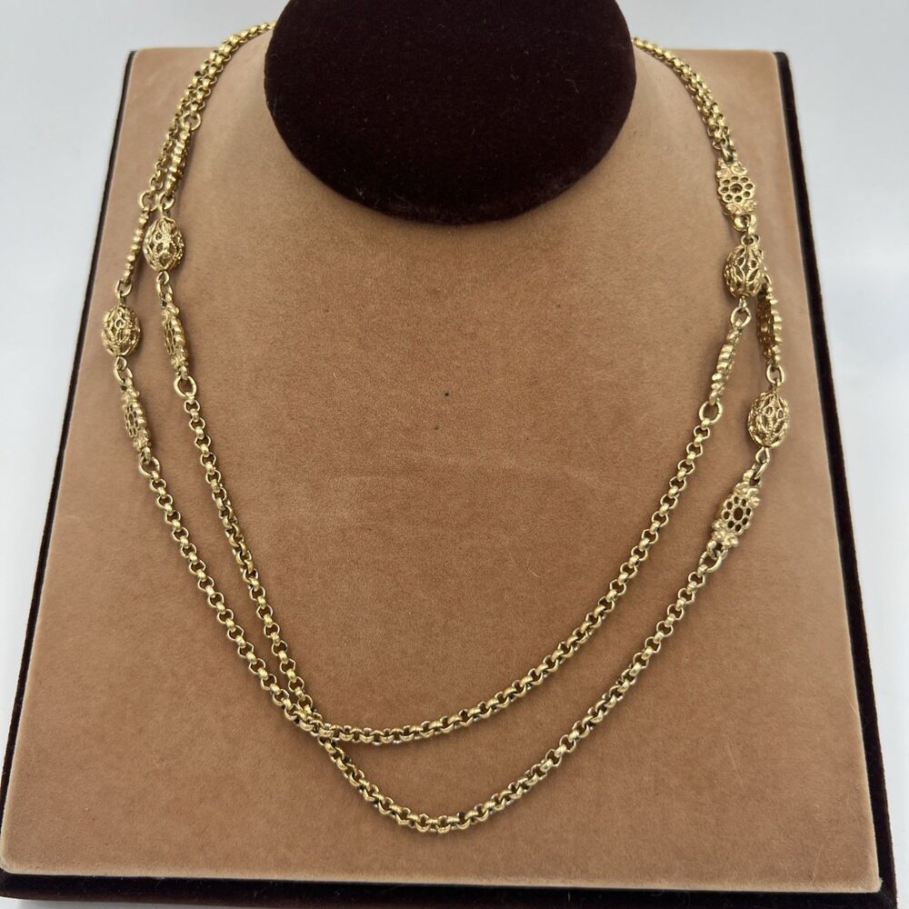 Long Line 52" Vintage Crown Trifari GOLD TONE Filigree Rope NECKLACE Signed